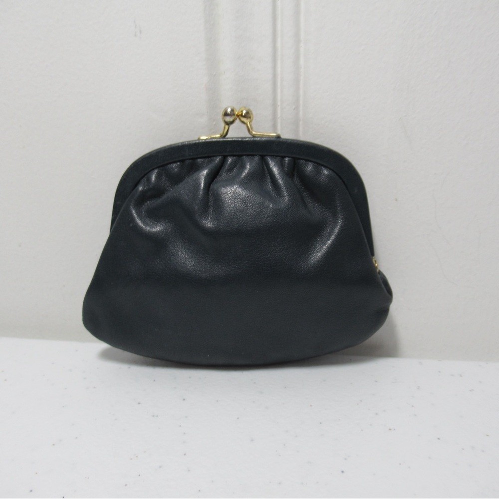 Vintage Nordstrom Made in W Germany Navy Blue Leather Kiss Lock Coin Purse